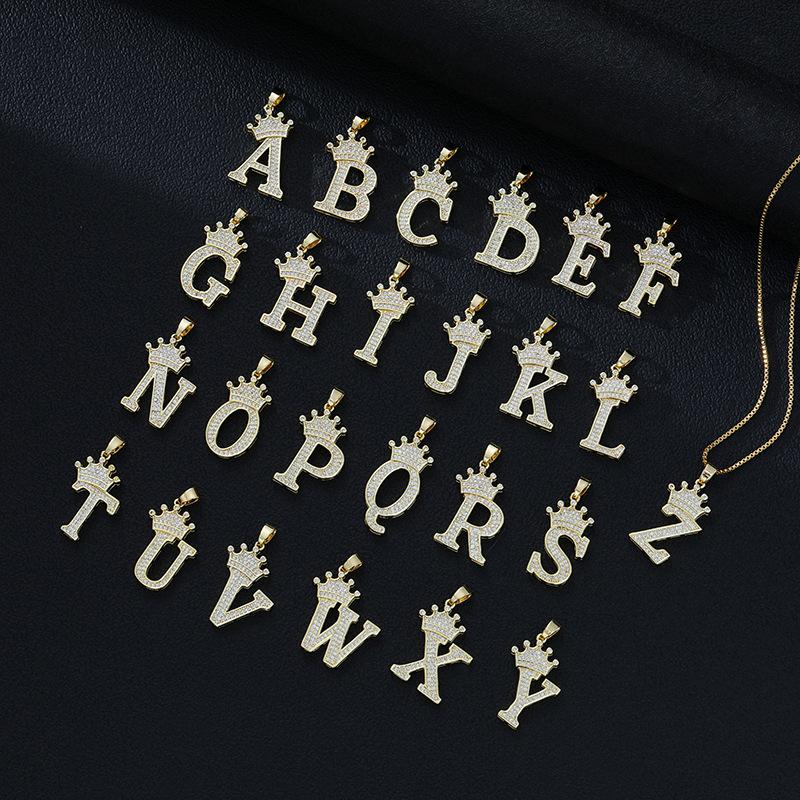 Fashion High-End Crown Letter Necklace Women'S Zircon Pendant Niche Stainless Steel Hip-Hop Pendant Accessories