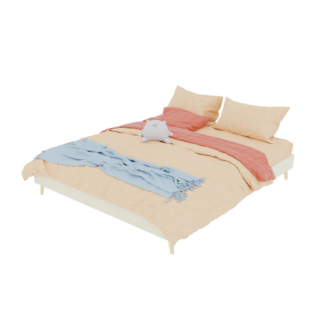 Modern Minimalist Bed Frame, 160x200 cm, Beige, Dutch Velvet Fabric, Bedroom Furniture. Excludes Gas Lift Mechanism, Headboard, and Mattress.
