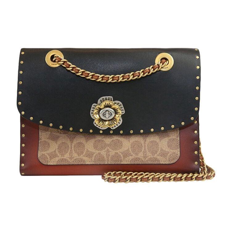 Coach Parker 26 Camellia Print Studded Trim PVC And Calfskin Handbag Women handbags Black Red Brown C4659-B4M2