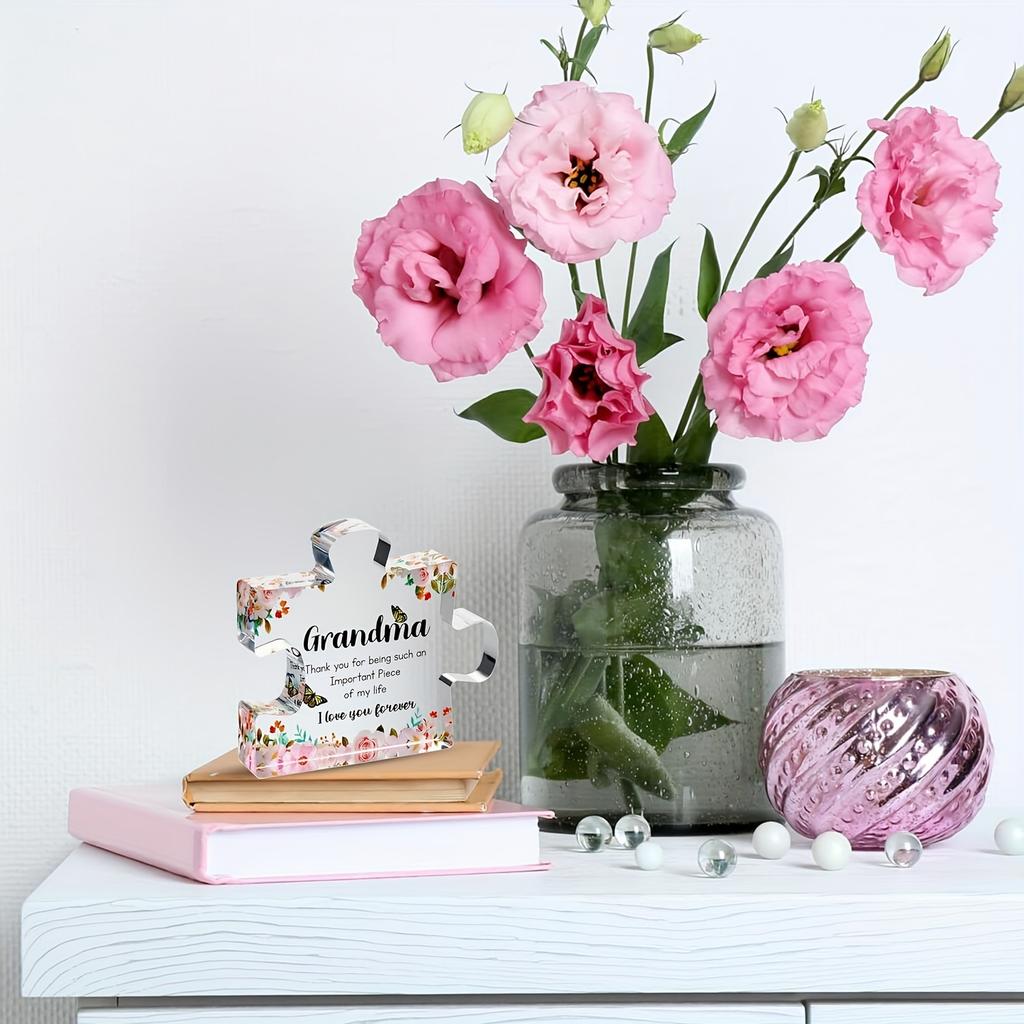 Acrylic Puzzle Piece Decorative Figurine for Grandma - Versatile Room Decor, Flag Theme - Perfect for Christmas, Thanksgiving, Valentine's  