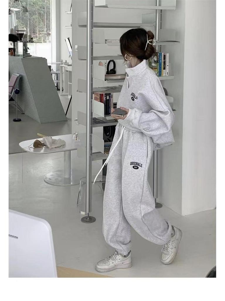 Women's 2024 Autumn/Winter Fleece-Lined Sweatshirt & Sweatpants Set - Fashionable Casual Two-Piece for Running or Sports