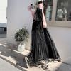 Elegant High-Waist Pleated Mesh Midi Skirt for Women - Summer Style