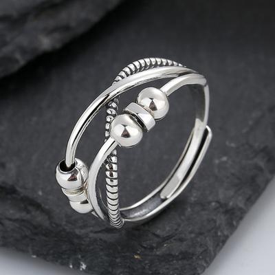 Vintage Ring Triple Cross Adjustable Opening Ring with Geometric Design And Swivel Beads Fashionable And Durable