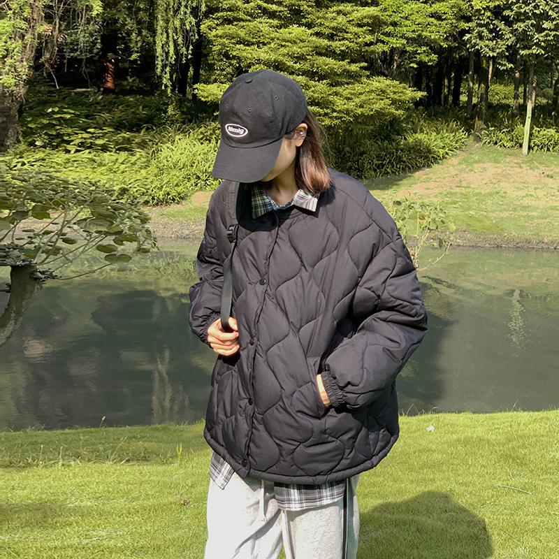 

Новая тонкая куртка с хлопковой подкладкой Осень и Зима Короткая с крупным ромбовидным узором Без воротника Куртка с хлопковой подкладкой Куртка для пар XL