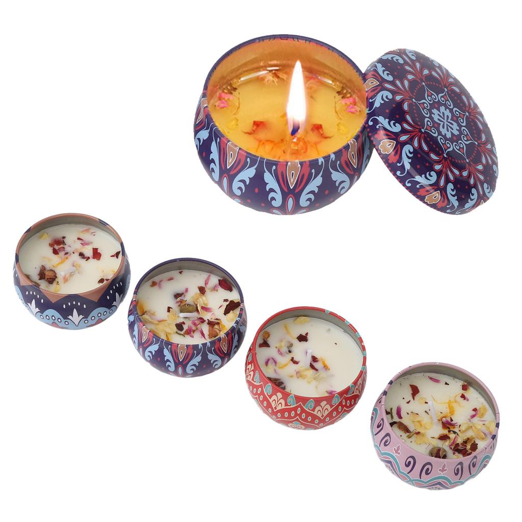 4pcs Long Lasting Aroma Aromatherapy Candle Set Dried Flower Scented Candle for Yoga Meditation Blue Box