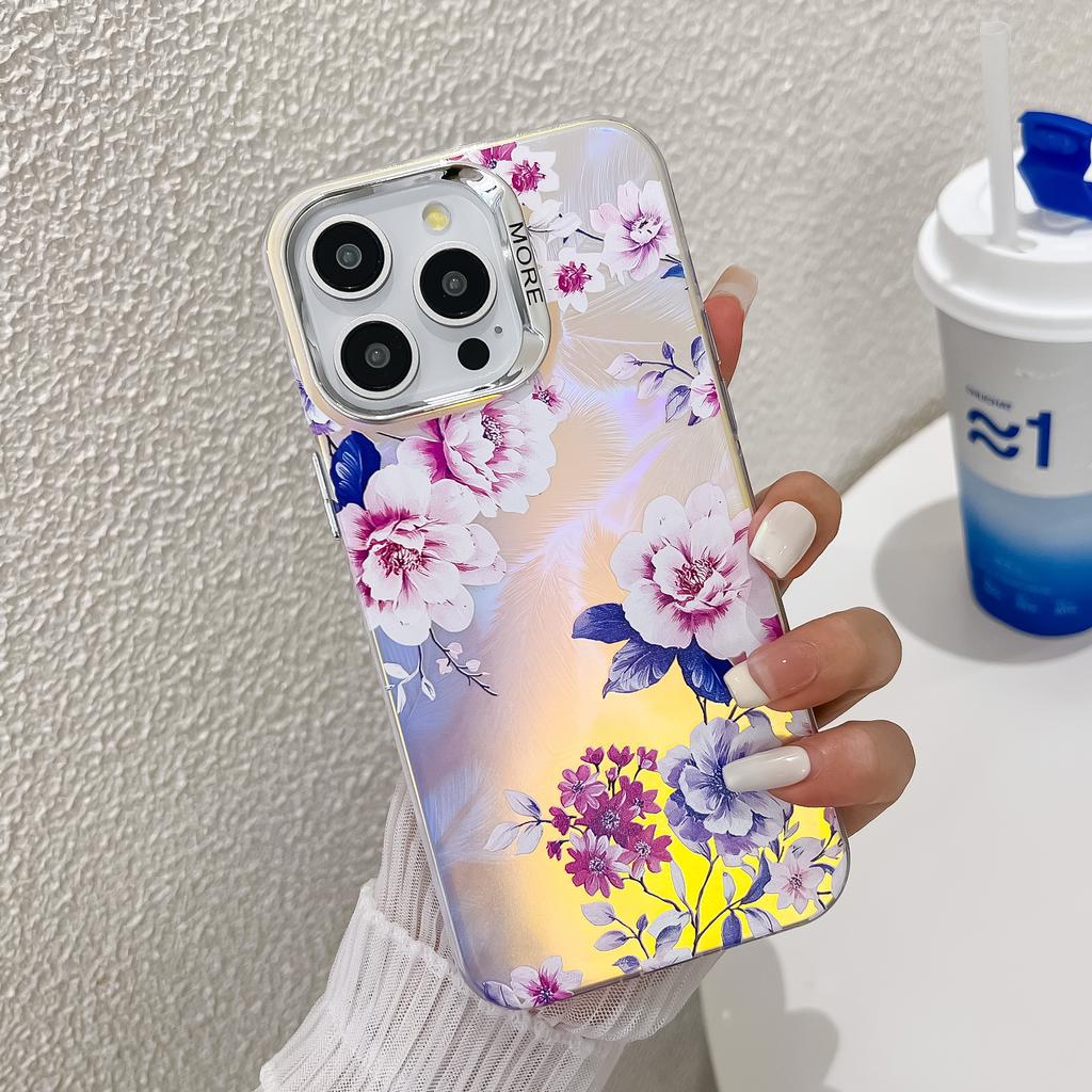 For iPhone 15 Pro Case Stylish Flower Pattern Electroplated Anti-Drop Phone Cover