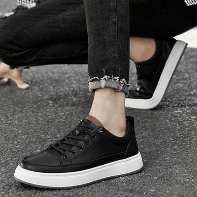 Men's Shoes Leather Shoes First Layer Cowhide Board Shoes Trend Low-top Sports and Leisure Shoes Men's Small Black Shoes