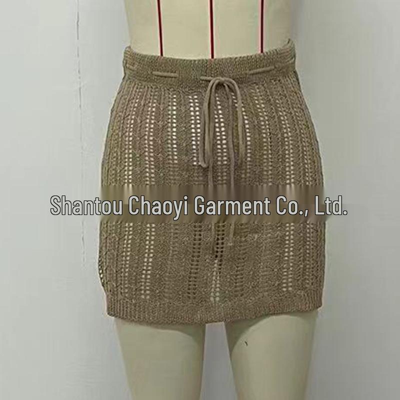 Sexy Sheer Knit Beach Cover-Up Dress with Waist Tie