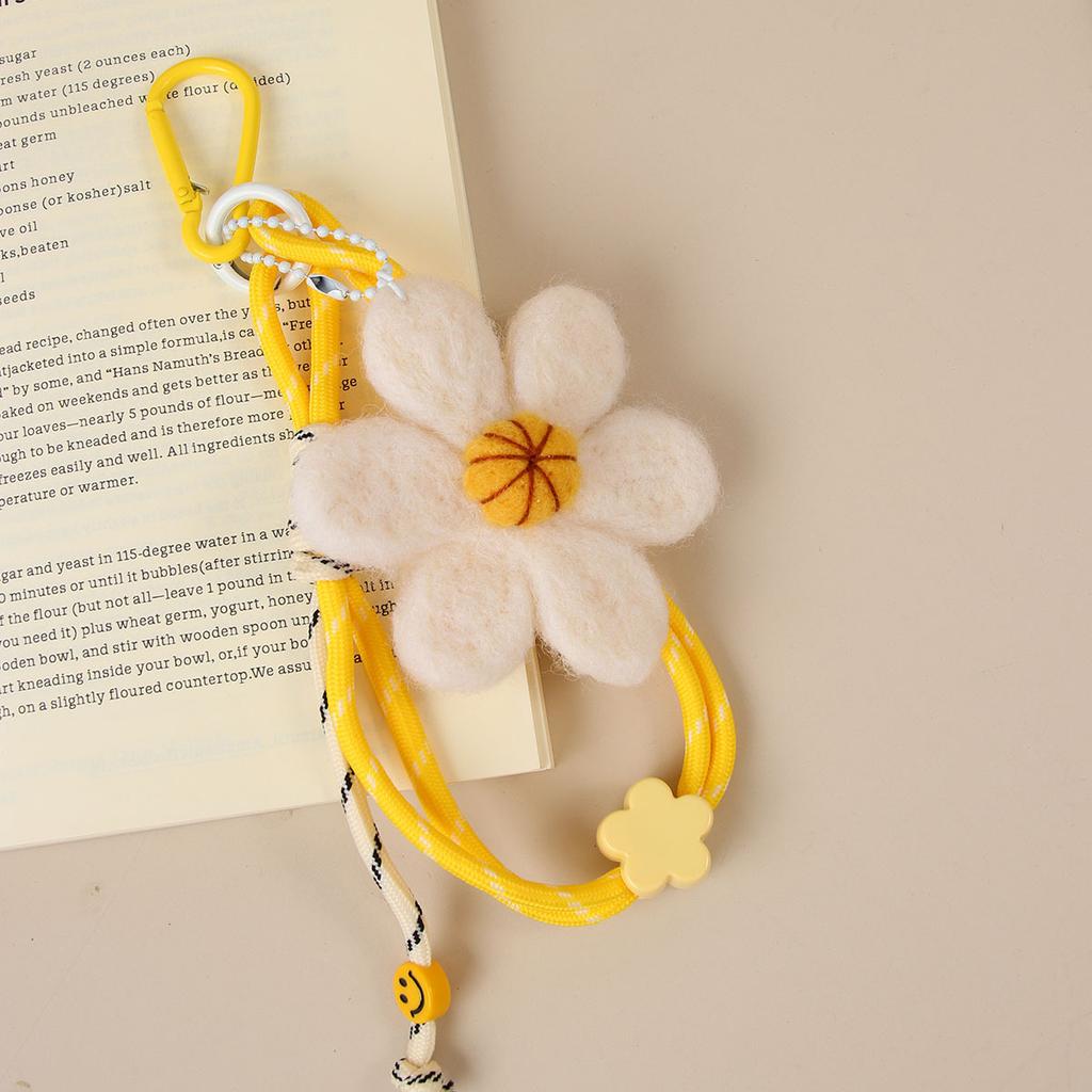 Handmade Nepalese wool felt cute fringed smiley face sun flower daisy women's bag pendant car hanging keychain