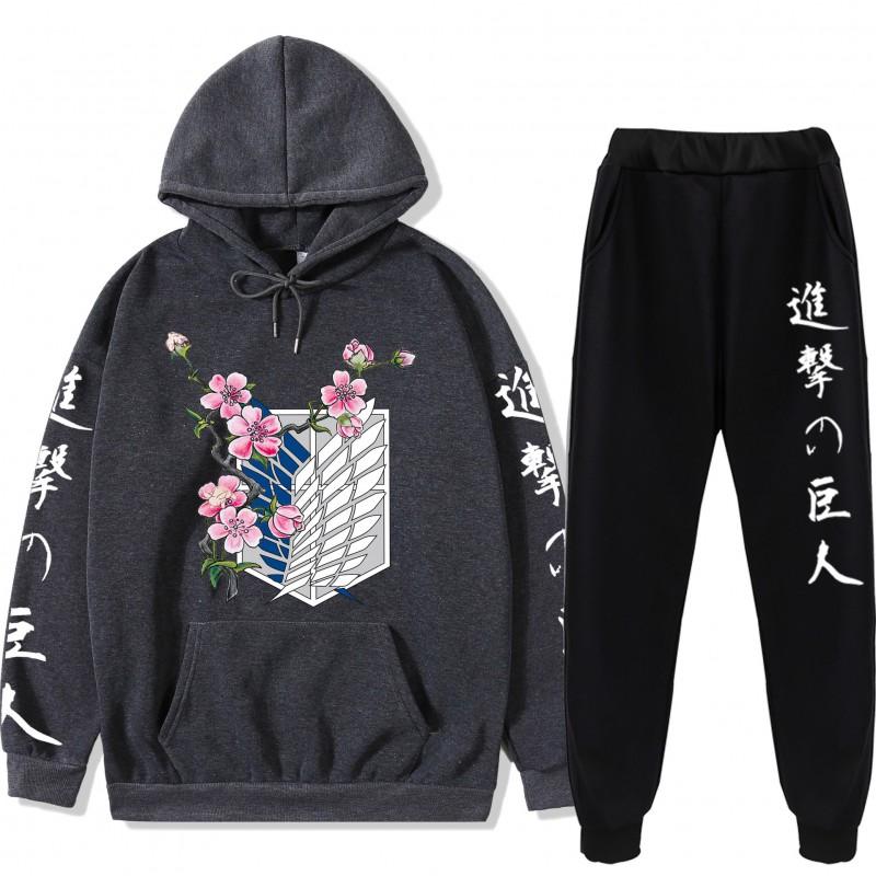 Attack On Titan Anime Hoodie Sweatpants Set Teen Casual Streetwear 2-Piece