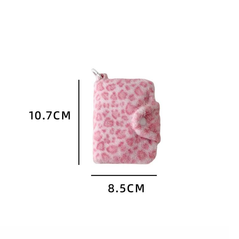 1pcs Female Leopard Print Plush Snap Button Coin Purse High-value Pendant Small Wallet Student Portable Meal Card Storage Bag