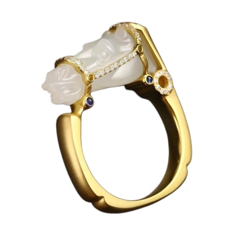 Horse Statement Ring Gold Tone Alloy Fashion Jewelry with Decorative Center, 0.67 In Inner Diameter for Daily Styling, Festive Looks and Gift Giving
