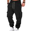 Mens Retro Casual Cargo Pants Loose Multi Pocket Drawstring Long Trousers