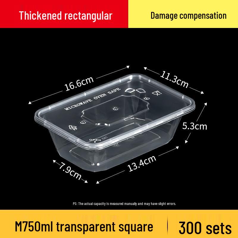 Rectangular 750/1000ml Disposable Transparent Plastic Takeout Meal Box