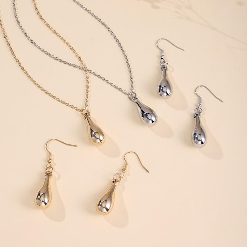 New Water Drop Necklace Water Drop Earrings Fashion Versatile Jewelry Set Daily Commuter Accessories