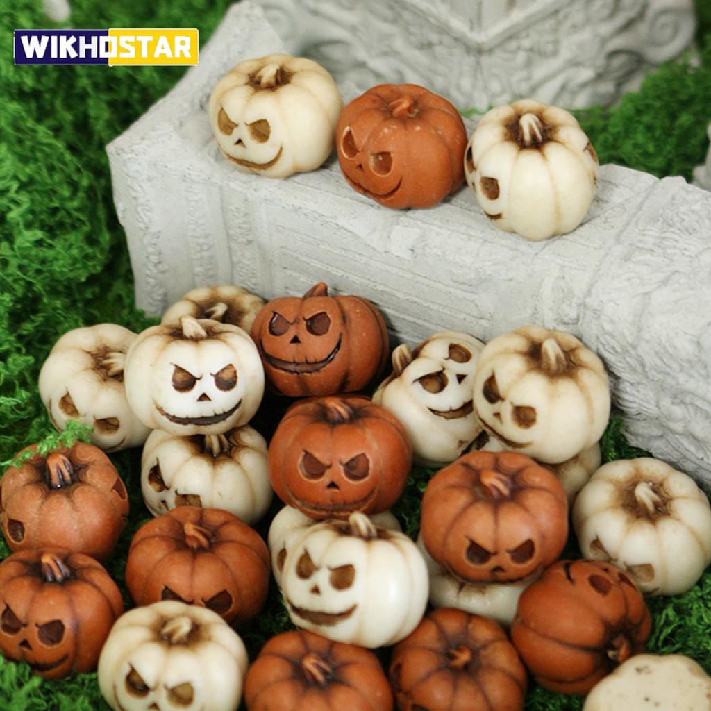 20Pcs Mini Ghost Face Pumpkin Decor Set - Halloween Resin Ornaments for Garden Potting, Micro Landscape & Party Decoration