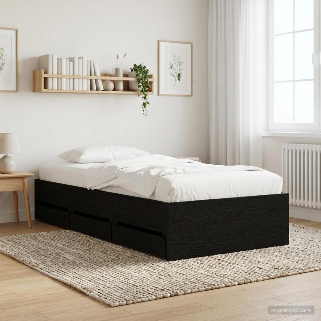 Bed Frame with Storage Black Oak 80 x 200 cm