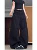 Women's American Retro Scimitar Jeans: Black, Loose Fit, Slimming, High-Street Wide Leg Pants