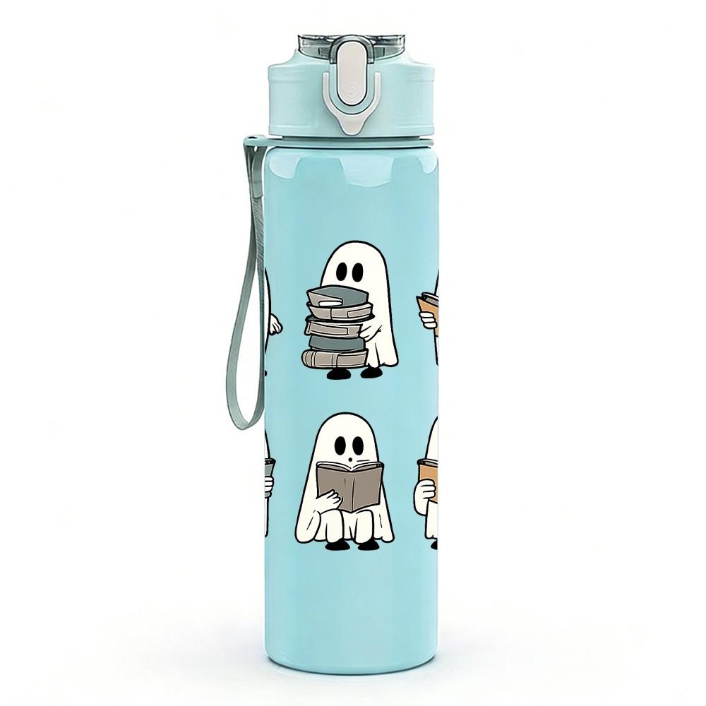 1PC Five Cute Ghosts Halloween 750ml Color Plastic Sports Water Bottle Leakproof Flip Straw Lid Suitable for Sports Office Home Use