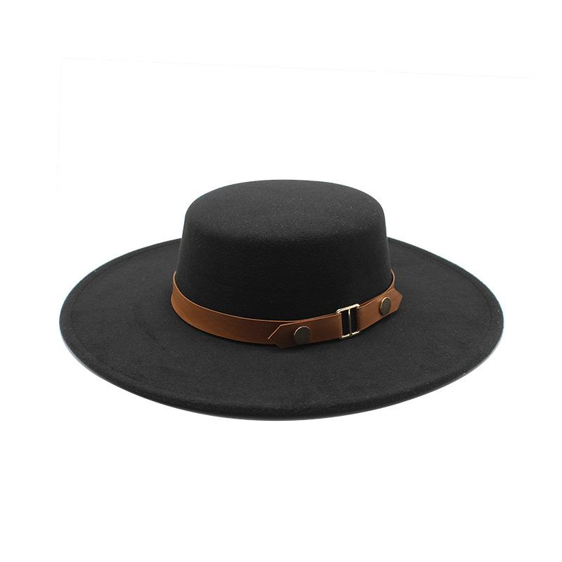 French Socialite Hepburn Style Belt Buckle Maoni Flat Top Top Top Hat Women'S Autumn And Winter British Retro Versatile Woolen Jazz Hat