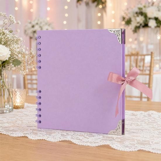 Album Foto Scrapbooking DIY, Carton cu Colțare Metalice și Legătură cu Panglică, Spirală Dublă, Carnet Gol pentru Notițe pentru Călătorie, Nuntă,