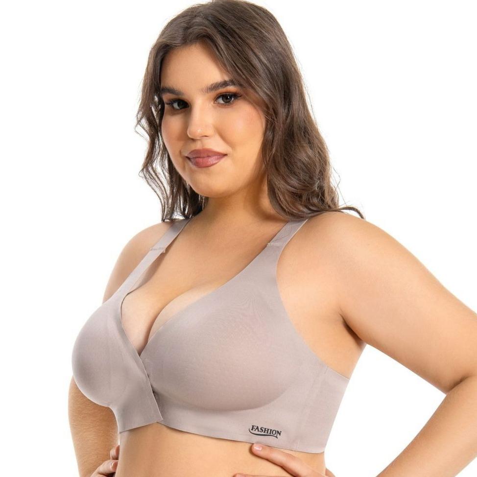 European and American Seamless Back Bra Full Cup Without Steel Ring Push Up Bra for Large Breasts with Front Buckle