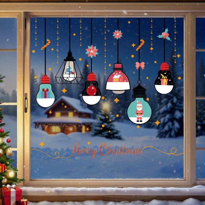 Christmas Light Bulb Decorations, Glass Window Stickers, Subway Decoration Light Bulb Window Decorations, Event Atmosphere Stickers