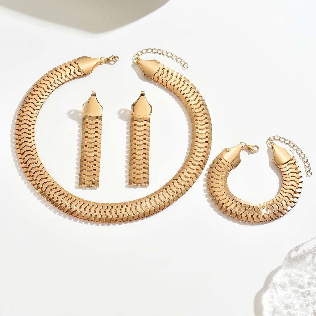 3pcs Jewelry Set 14K Golden Plated Classic Punk Style, Iron Metal, Daily & Party Wear, Versatile for All Seasons