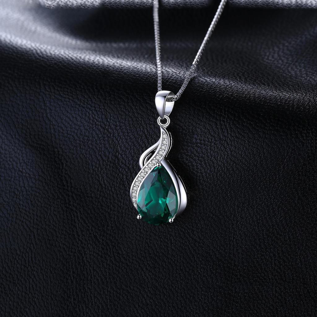 Jewelry Palace Ciondolo Collana in Argento Sterling 925 con Smeraldo Nano Sintetico per Donna Senza Catena