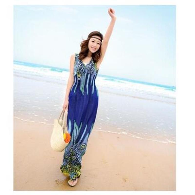 Women s Summer Women s V-Neck Suspender Skirt Bohemian Beach Dress, Long Dress Dress M