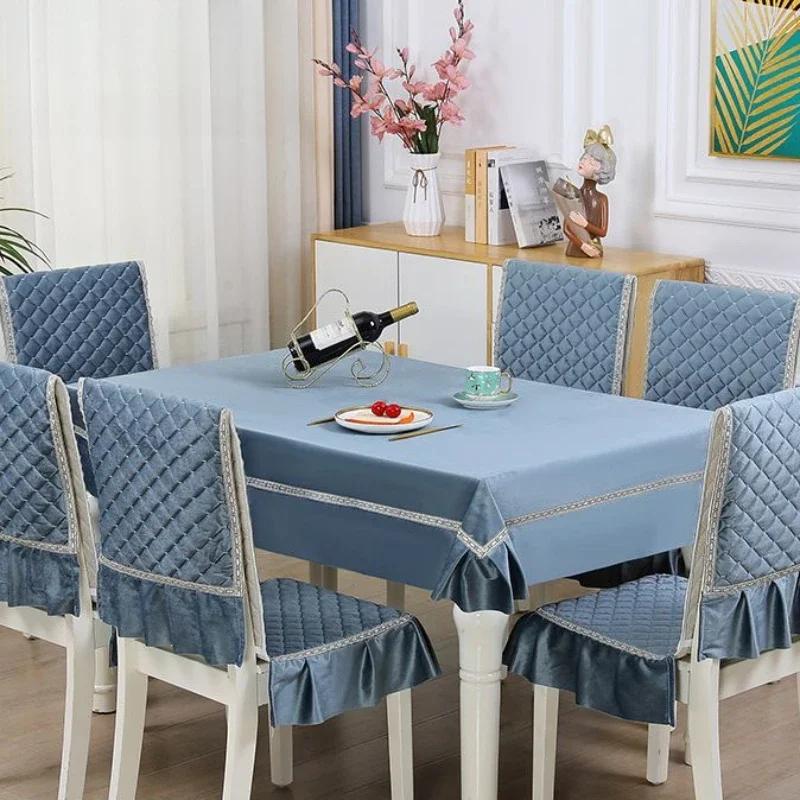 European Style Non Slip Dining Table Fabric Lace Edge Printed Chair Cover Four Seasons Universal Dining Chair Cushion Cover