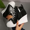 Fashion Lightweight Wedge Sneakers for Women Fashion Platform High Top Canvas Shoes Woman Zipper Lace Up Casual Walking Shoes Plus Size