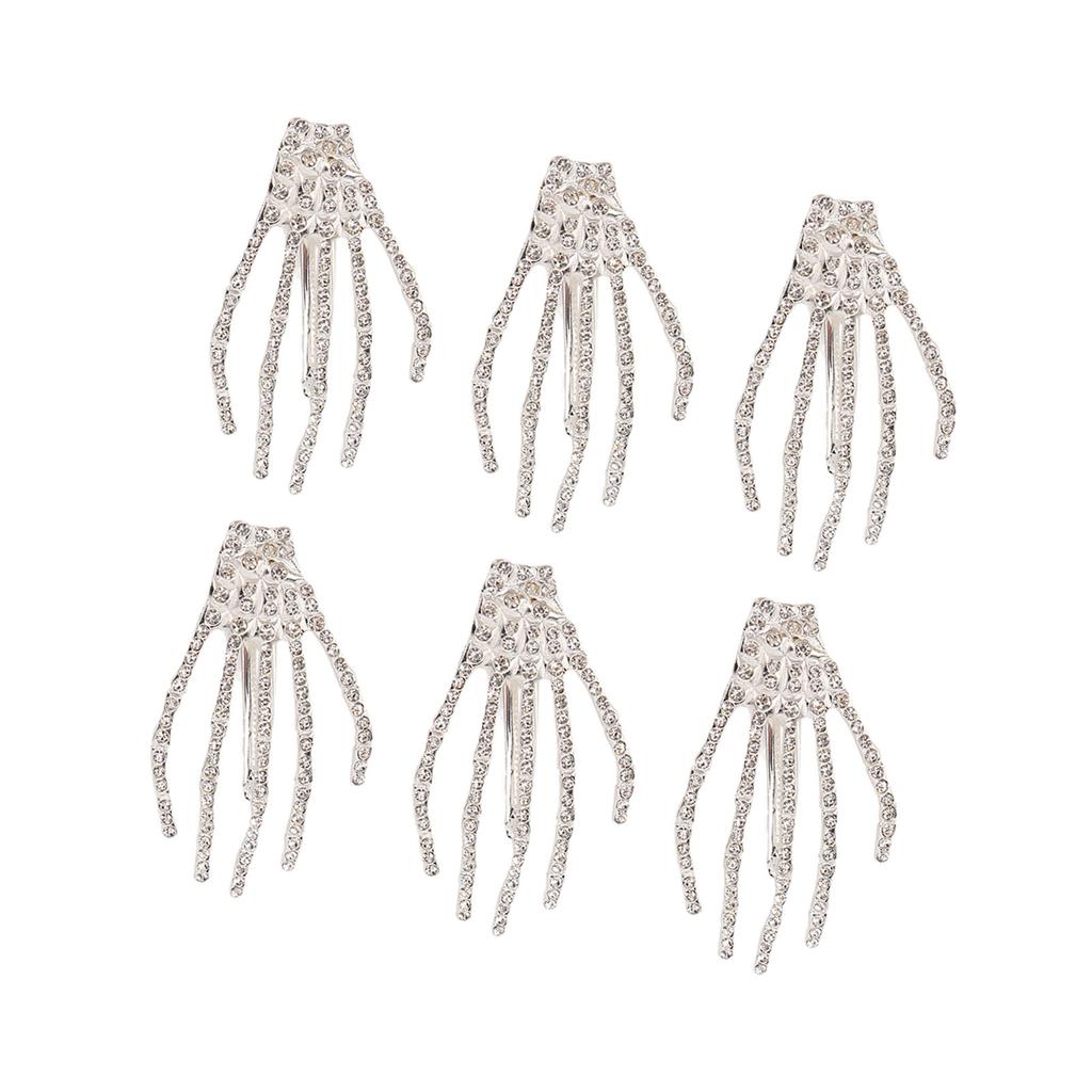 Skeleton Hand Hair Clip Punk Rock Horror Rhinestone Bone Hair Barrette Claws for Halloween Party Cosplay Gifts Silver