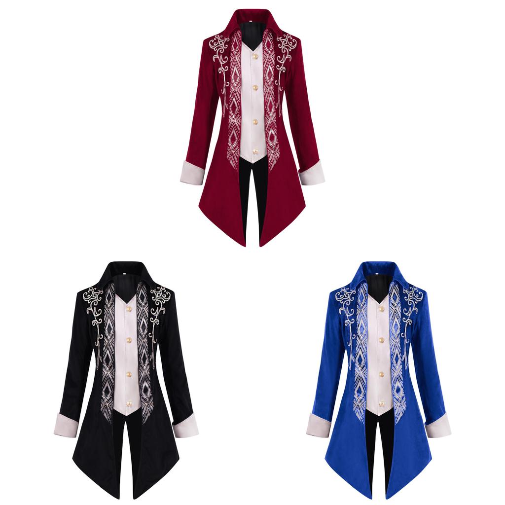 Gothic Victorian Tuxedo Jacket For Men With Jacquard Fabric For Stage Performances