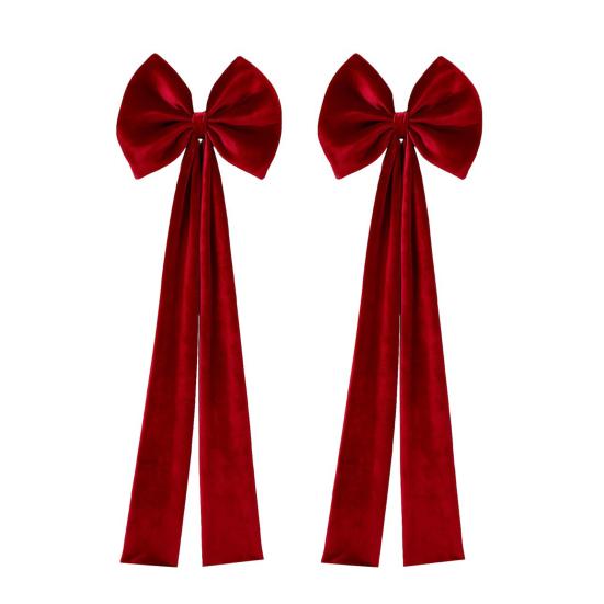 Christmas Chair Sashes Bows Large Velvet Chair Cover Back Tie Supplies for Christmas Banquet Home Wedding Event Holiday Party Decor