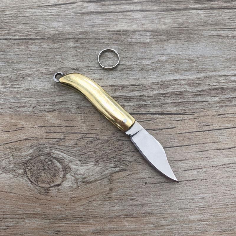 Brass Handle Steel Blade Outdoor EDC Portable Multi Cutter Knife Kitchen Gift Small Mini Pocket Folding Key Ring Knife Utility