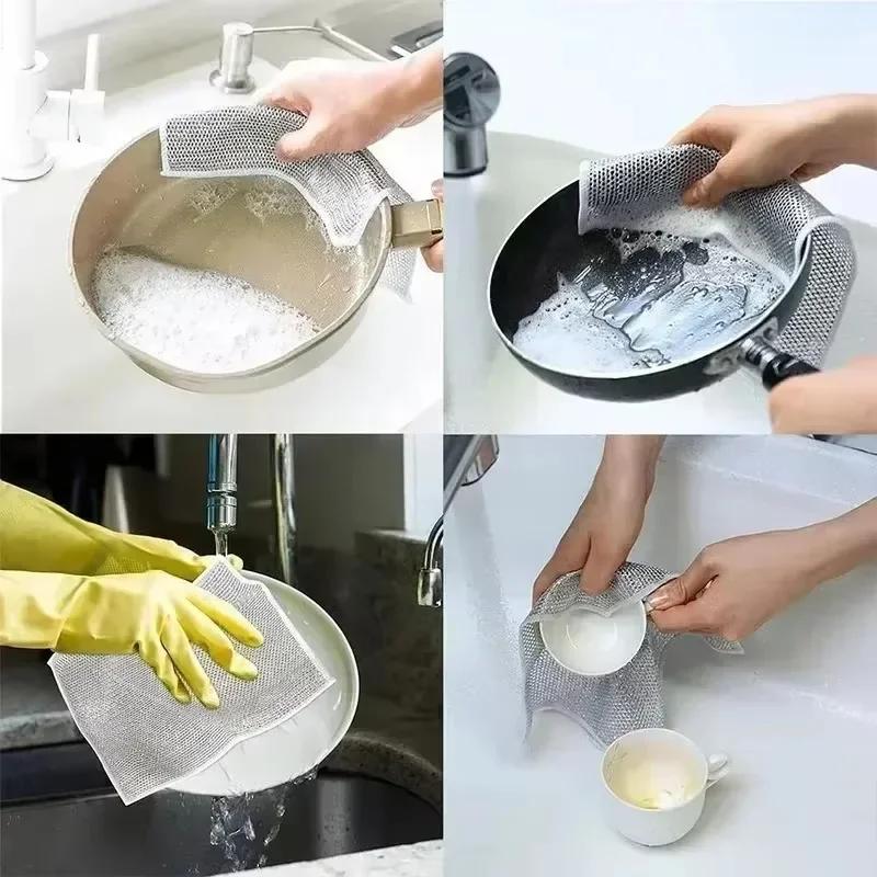 Single/Double-Sided Silver Fabric Dishcloth Dish Towel Absorbent Non-Stick Oil Dish Rag Housework Oil Removal Kitchen Cleaning