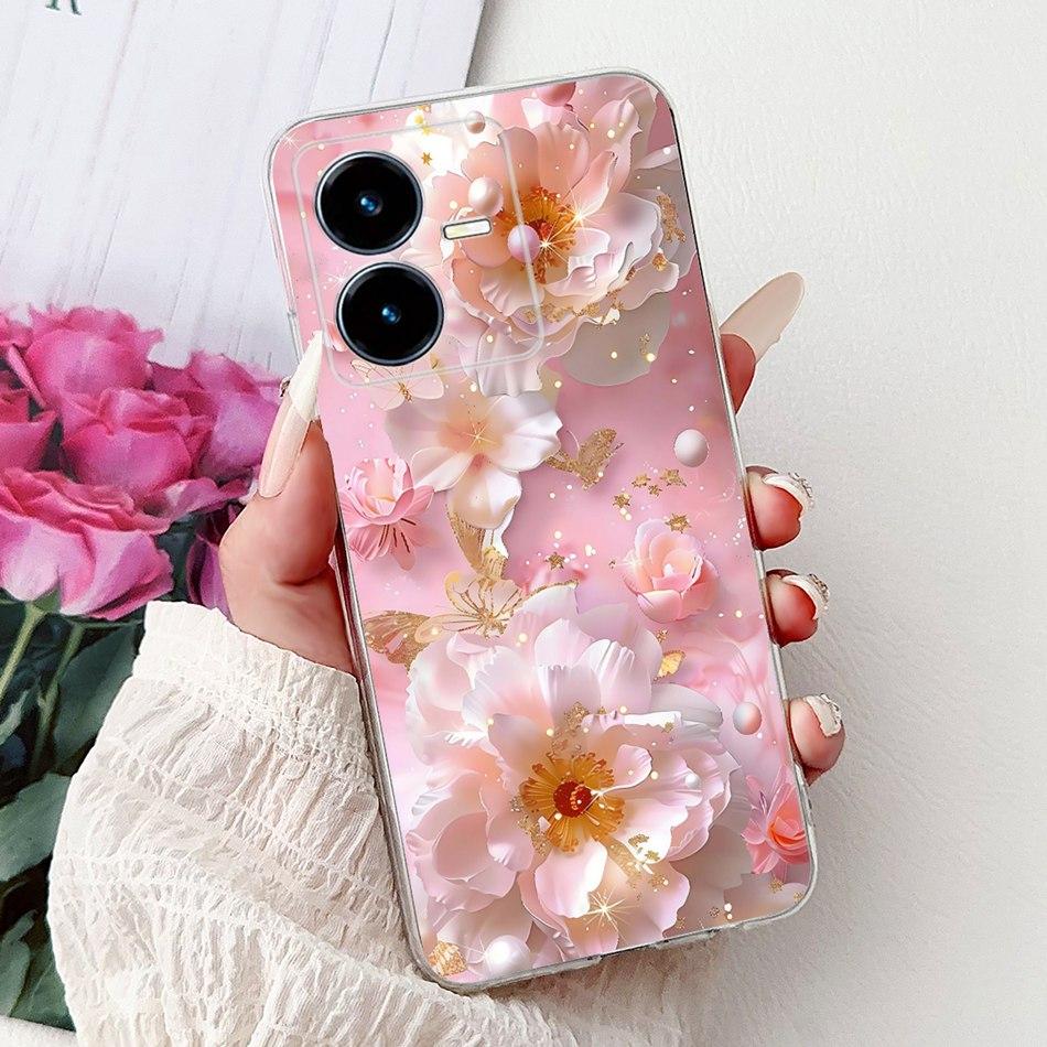 For Vivo Y22 Y22s Y22t V2206 V2207 Elegant Floral Butterfly Phone Case For Vivo Y22 Y22S Y22T 4G Soft Silicone TPU Cases