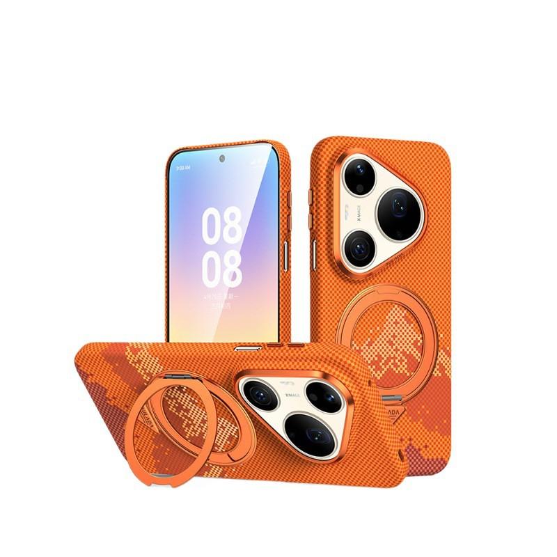 Magnetic Phone Case Pura90 Pro Max 360 Rotating Stand Shockproof Water Transfer Print PC Material