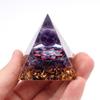 [GOLD STONE] Orgonite Pyramid, Natural Stone Pebbles, Amethyst, Round Bead, Approx. 5cm Wide, Ornament, Power Stone