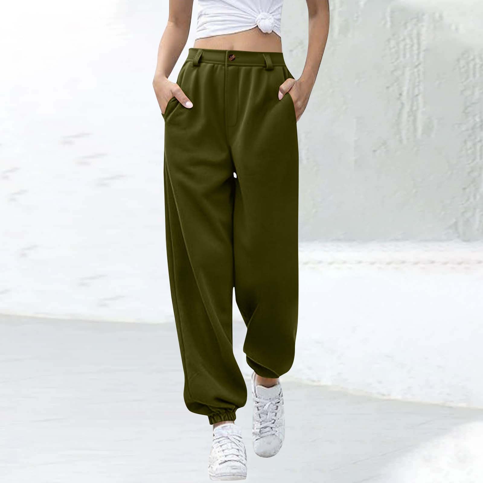 Women s Color Joggers with Elastic Waist and Cuffed, Button and Zipper L