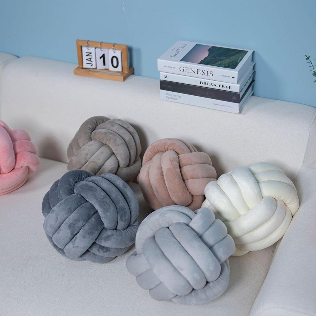 Nordic Hand-Woven Velvet Knot Pillow - Three-Strand Rope Ball Design