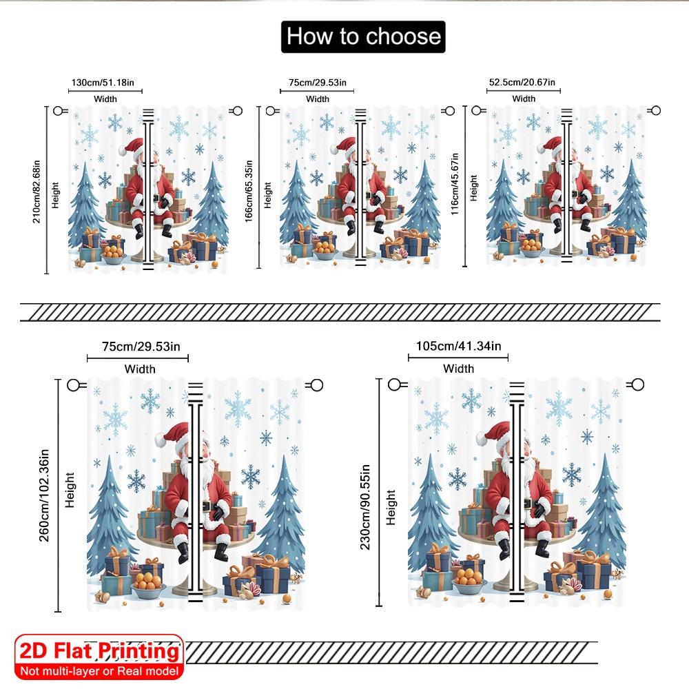 2pcs 2D flat printing Merry Christmas Window Drapes Santa Claus Gifts Christmas Trees Polyester Without Electricity Birthday