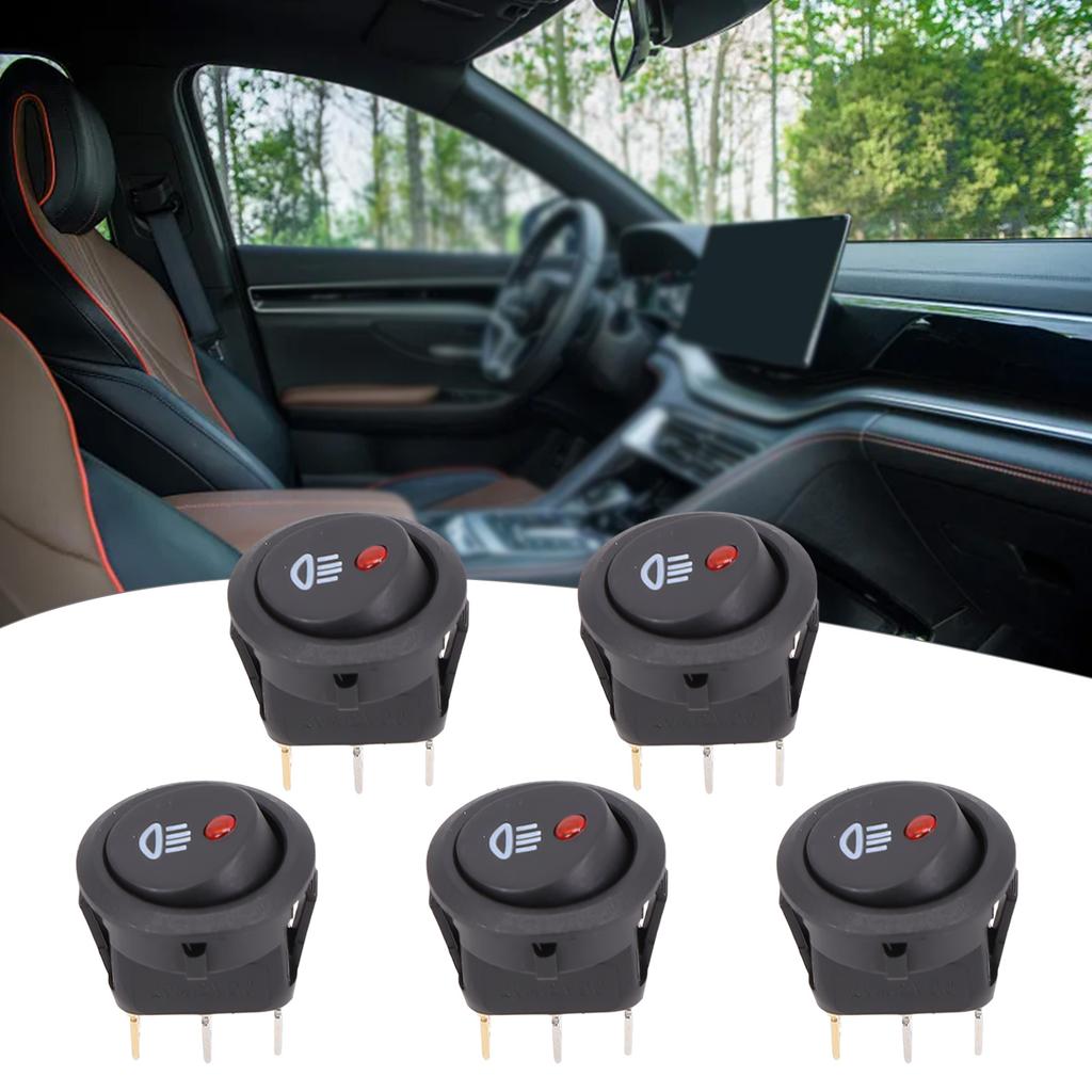 5Pcs 12V /20A Round Red LED Fog Light Rocker Switch On Off Button For Car Truck Boat Van Interior Control Panel Accessories Switches4