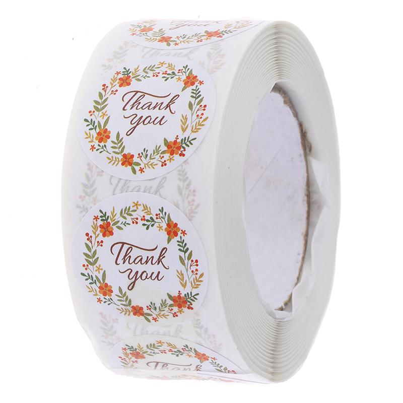 500Pcs/Roll Floral Thank You Sticker For Party Package Stationery Sticker