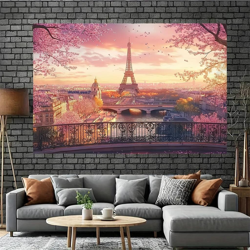 1. 2D Flat Background Photography Fabric - Romantic Style of the Eiffel Tower sunset.XY
