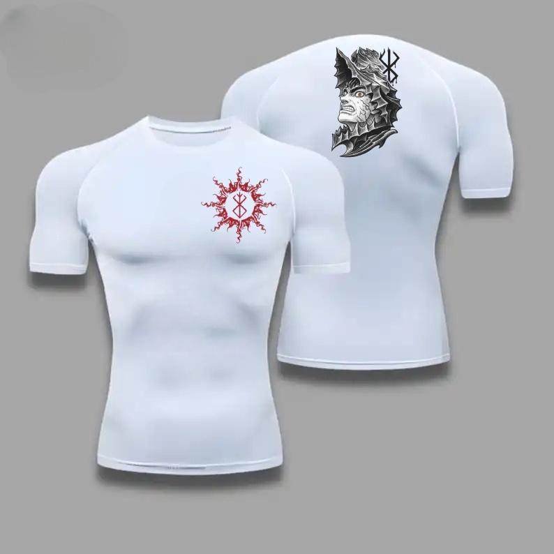 Men Compression Shirt for Workout Quick Dry Guts Print Top Breathable Sweat Absorbing Tight Fit Fitness T-Shirt Sweat-Resistant