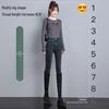 Women's Blue-Gray Fleece-Lined High-Waisted Slim-Fit Denim Pants - 2023 Autumn/Winter Style