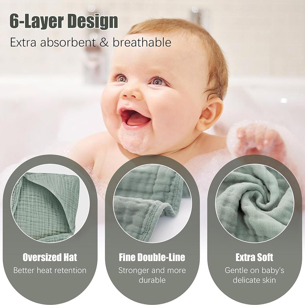 2 Pack 35*35inch Baby Bath Hooded Towels 100% Muslin Cotton Newborn Baby Bath Towel with Hood for Babies Infant Toddler and Kids