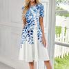 Women's Fashionable Print Round Neck Loose Short Sleeved Pocket Pullover Dress